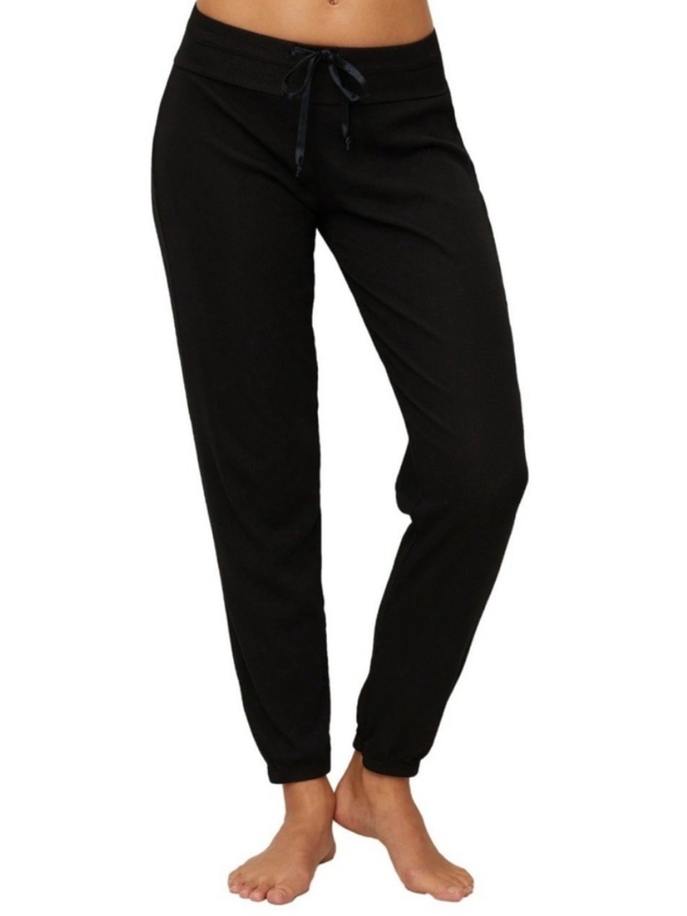 PJ Harlow Women's Black Dena Ribbed Pants retail $80 w/pockets Pajamas Sz L